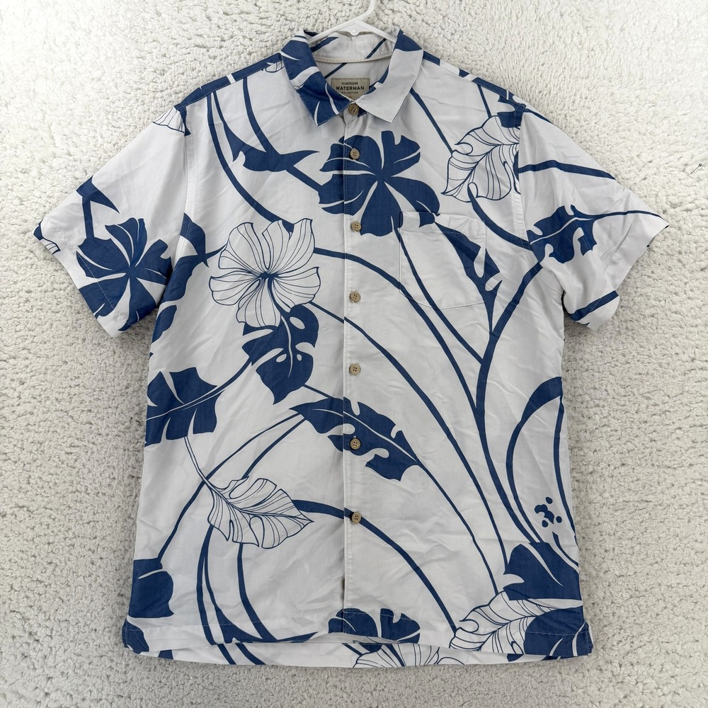 Quiksilver Waterman Shirt Mens Medium White Floral Hawaiian Button Up Casual